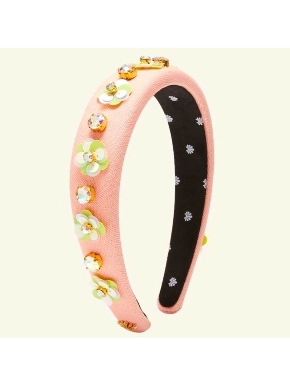 Lele Sadoughi Soft Coral Zinnia Crystal Paillette Alice Headband Authentic